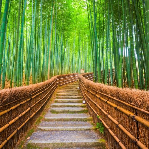 Caminho no meio de uma floresta de Bambus no Japão